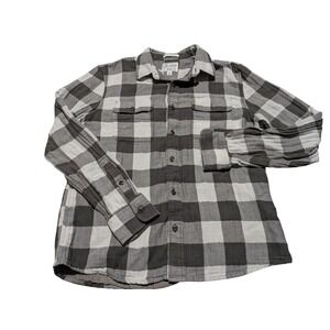 Lucky Brand Mens Grey White Buffalo Plaid Herringbone Untucked Fit Shirt Medium